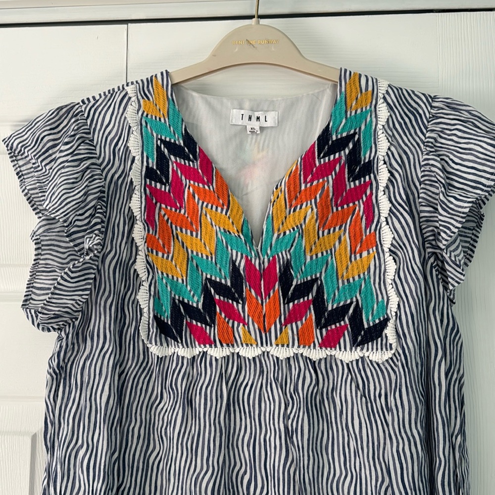 THML embroidered flutter sleeve shift dress